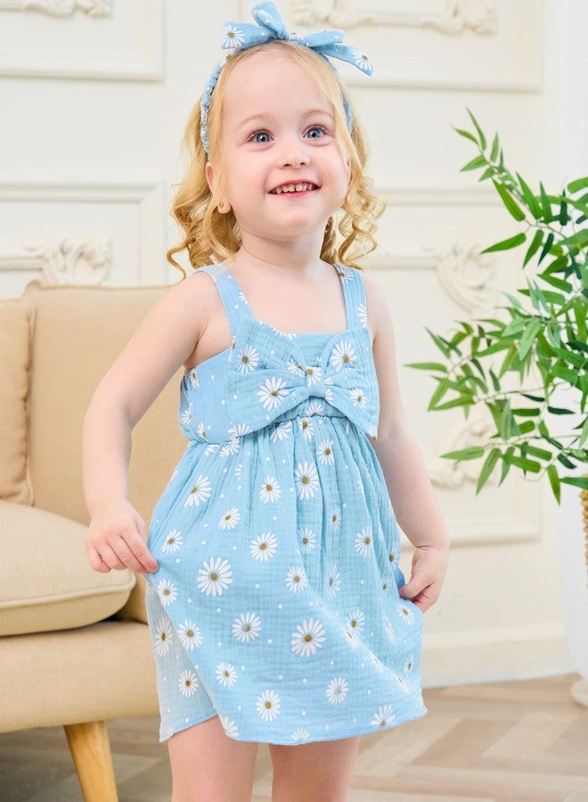 SODLON Infant Summer Girl Dress Cute 6-9 Month Baby Girl Clothes Big Bow Blue Daisy Flower Sundress Beach Casual Sleeveless 9-12 Month Dresses with Sunhat Floral Party Outfits for Girls - Image 2